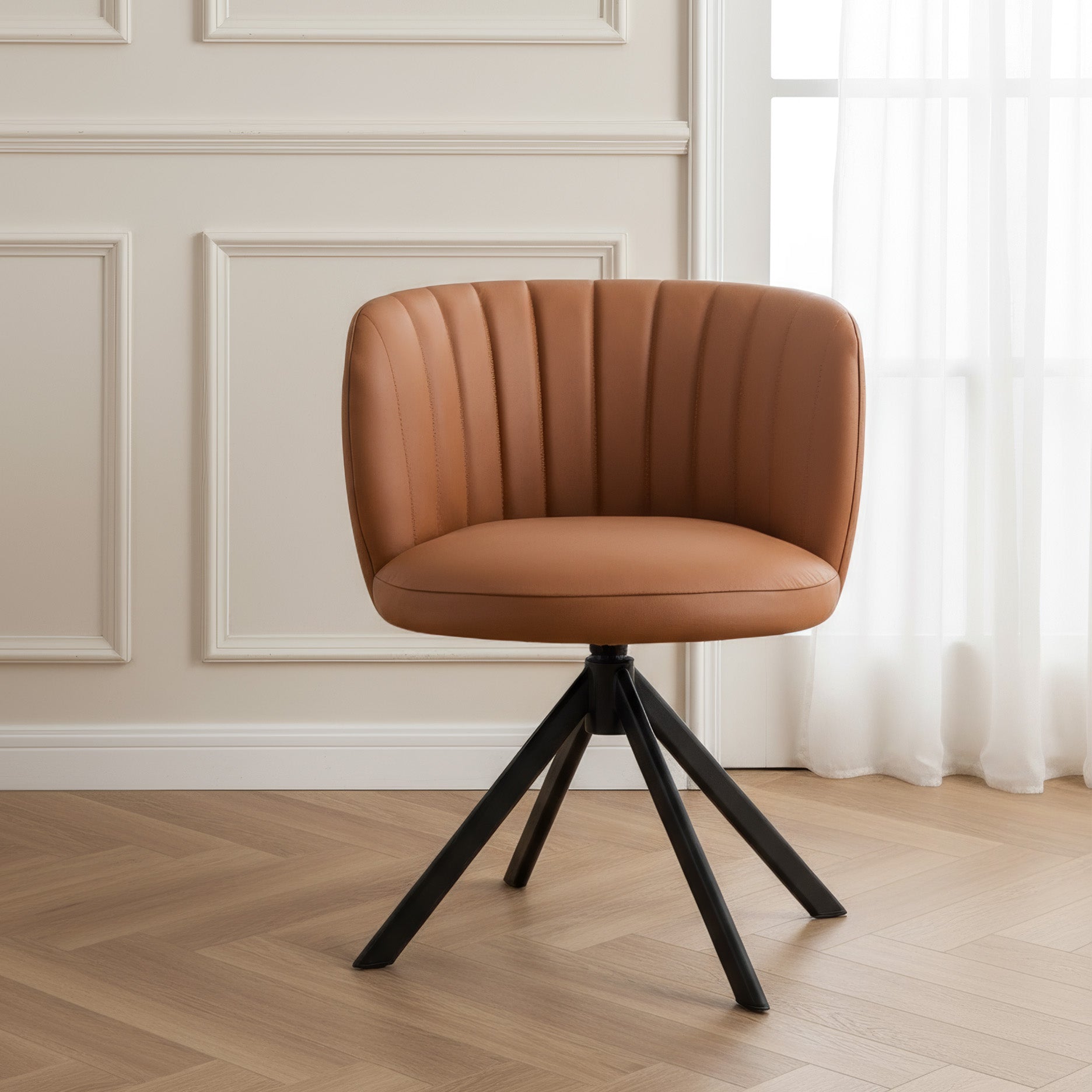 Shelly II spisebordsstol - læder m. drejeben (sort)